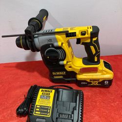 DEWALT 20V XR Cordless Brushless 1 in. SDS Plus L-Shape Rotary Hammer with XR6ah battery and charger