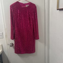 Pink Sequins Long Sleeve  Dress 