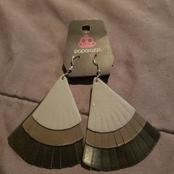 Grey/black Leather Paparazzi Earrings