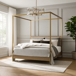 Arhaus Malone King Canopy Bed – Good Condition, Bronze & Cream - Powell, OH