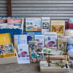 Huge Sewing & Knitting Supply Lot – Sewing Machine, Yarn, Kits, Thread, Craft Storage