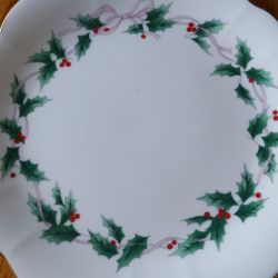 Vintage Mikasa Ribbon Holly Cake Plate