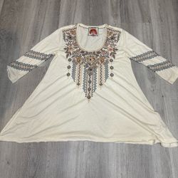 Johnny Was Marushka 3/4 Sleeve Trapeze Tee Top Size XS see Measurements Runs Big