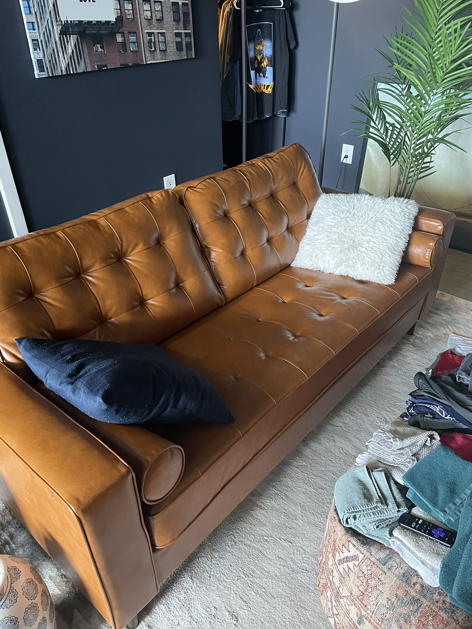 Brown Faux Leather Couch 