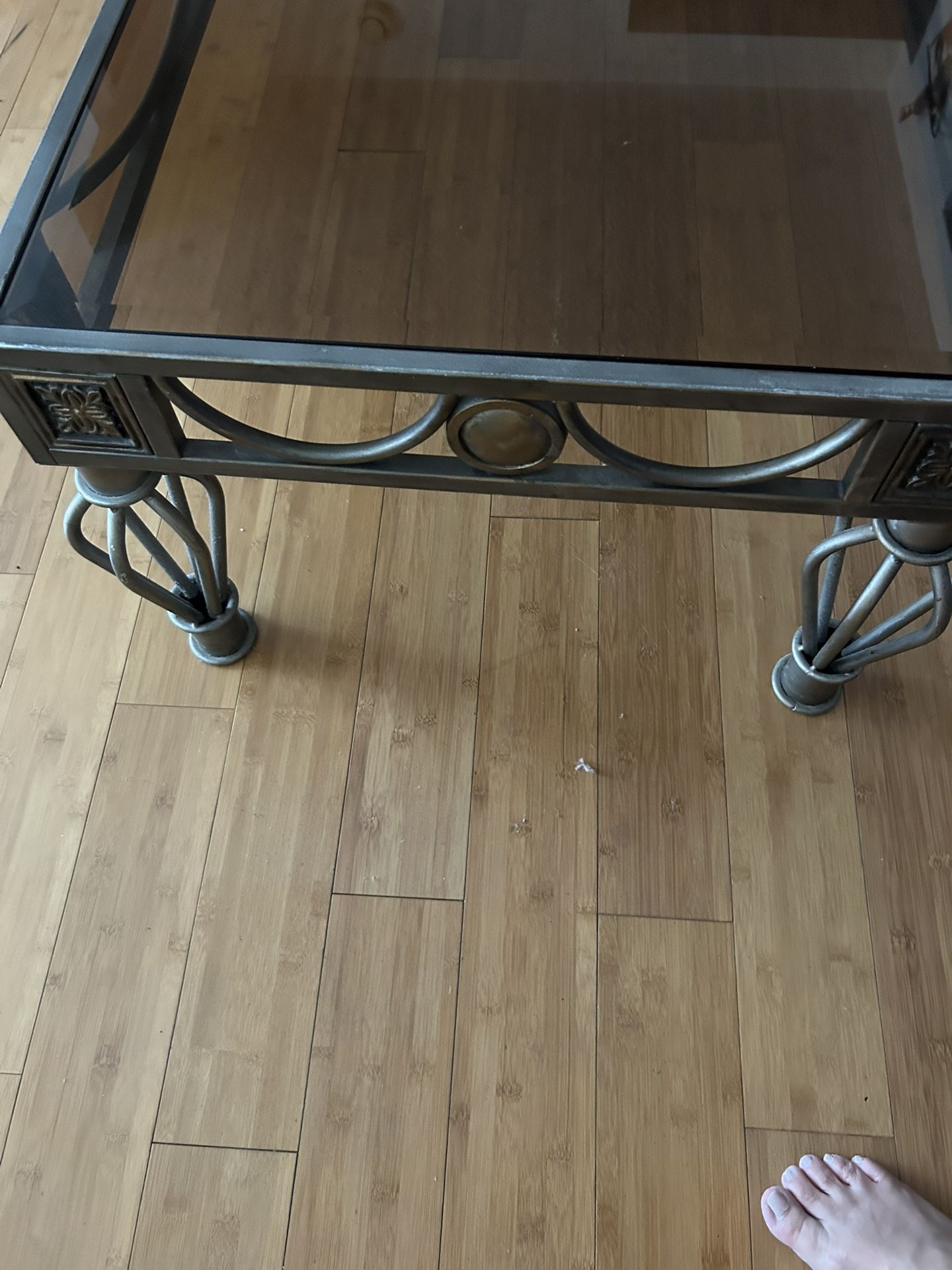Glass And Metal Coffee Table With 2 Side Tables