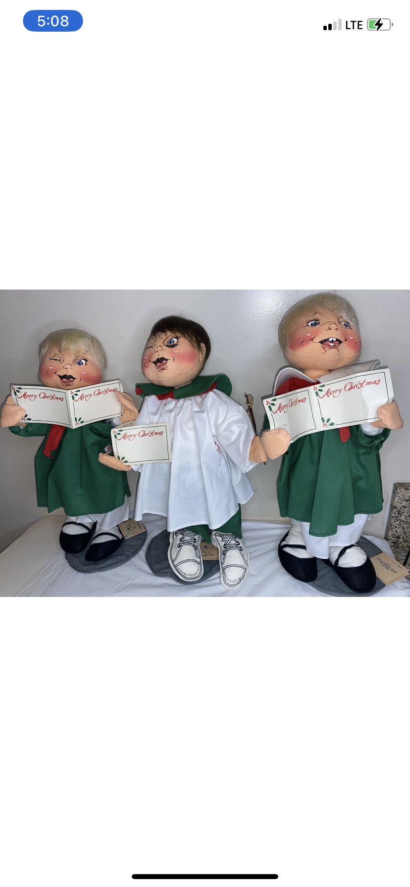 (3) 18” VTG Annalee Boy & Girl Christmas carolers Kids Original Bags plush