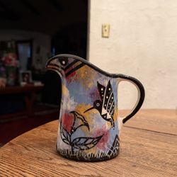 Mana Pottery Pitcher Featuring Hummingbird/Native Aravaipa Desert 6” Tall