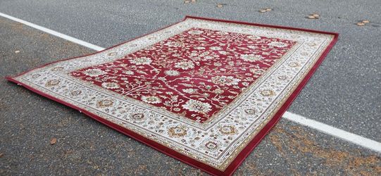 Large Dense Pile Red Oriental Pattern Rug Persian Machine Made 8 X10 Aprox Size