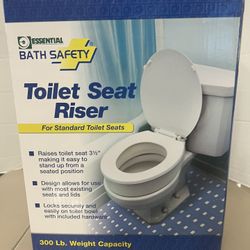 Essential Bath Safety Hinged Toilet Riser For Elongated Toilet Seat B5085 White. New  