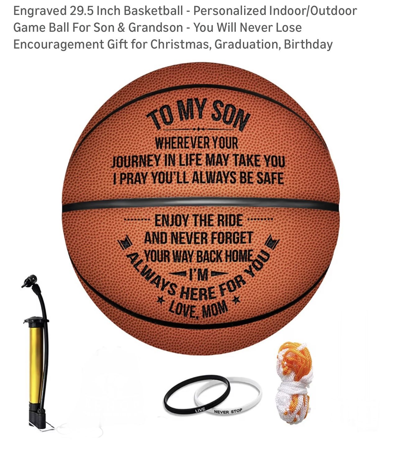 Engraved 29.5 Inch Basketball - Personalized Indoor/Outdoor Game Ball For Son You Will Never Lose Encouragement Gift for Christmas