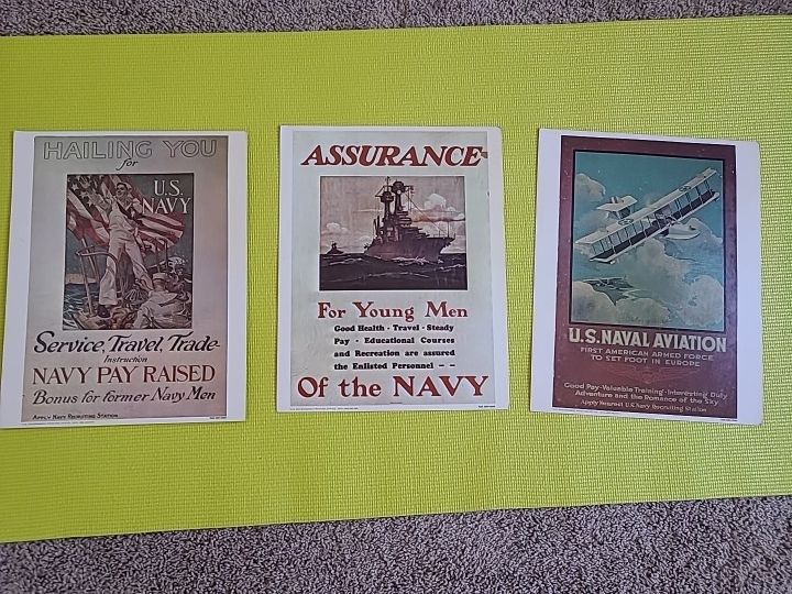 3 AUTHENTIC 1974 Vintage US Navy Recruiting Cardboard Poster RAD 14x11
