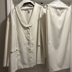 2pc Cream Pinstripe Women's Skirt Suit w/Sleeveless Top