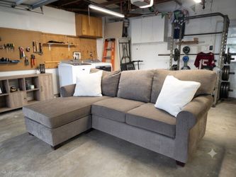 Free Delivery! Brown Gray Sectional Couch Sofa Chaise Foot Rest Ottoman L Shape