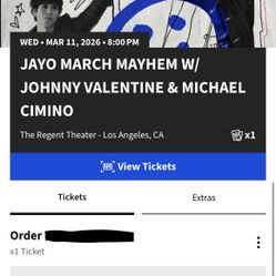 Johnny Valentine Concert Ticket Meet And Greet Jayo March