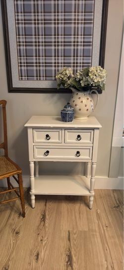 White 3-Drawer Side Table with Bottom Shelf