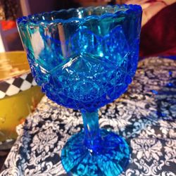 Beautiful Vintage Hobstar Cut Glass Goblet