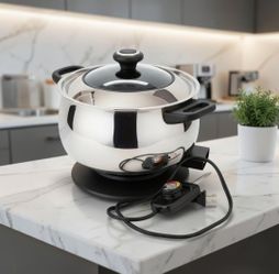 "Guepardo" Countertop Stainless Steel Plug-in Electric Steamers And Boiling Pot Complete With Lid And Thermastat. The brand of this electric steamer a