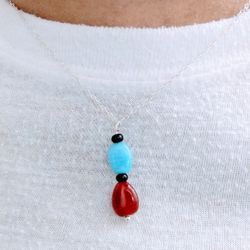 Beautiful ❤️ Blue 🔵 And Red ♥️ Stones Silver Chain Necklace 🎁🎁🎁 Pick It Up In Lake Worth