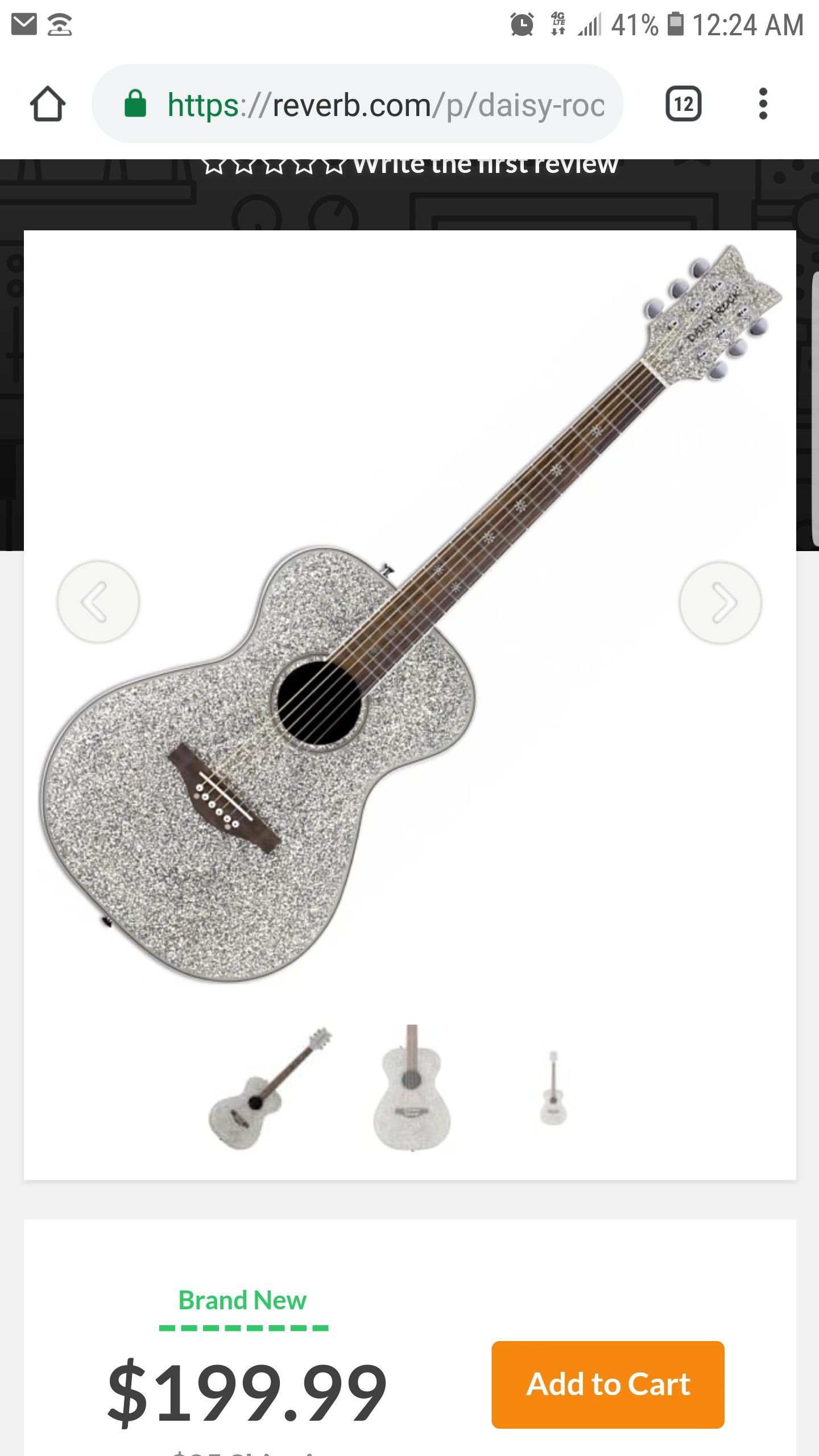 Daisy Rock silver glitter acoustic guitar dr6206 and Stage One Access AB1SA1 carry case