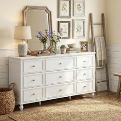 Classic Elegance 9-Drawer Dresser With Brass Knob Handles - Timeless By Canora Grey
