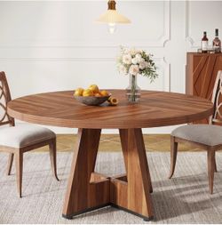 Tribesigns Farmhouse Dining Table for 4 People, 47" Round Wood Dining Table (Chairs Not Included)