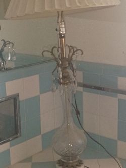 2 VTG Crystal Prism Brass Waterfall Table Lamp Hollywood Regency