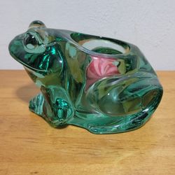 Vintage heavy green glass paper weight or candle holder frog 🐸 
