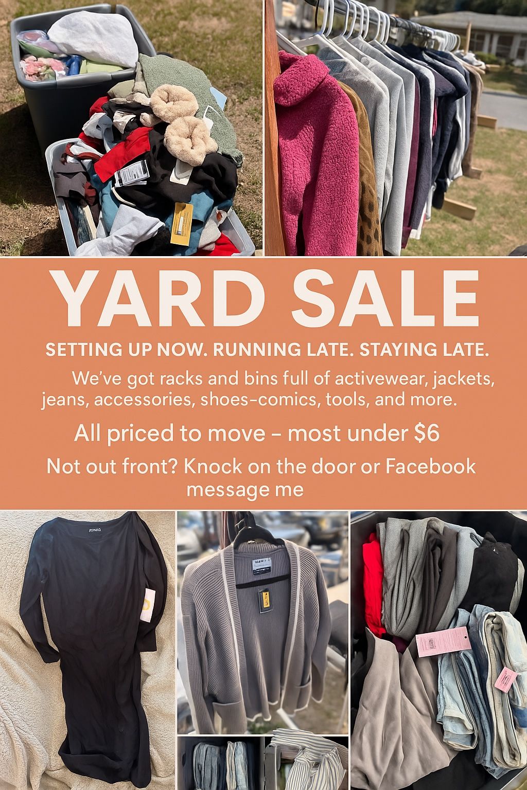 YARD SALE — TODAY & TONIGHT Setting up now. Running late. Staying late.
