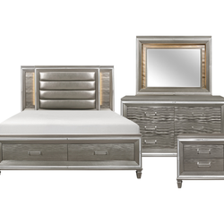 4PCS Gray Bedroom Set w/ LED Lights (Mattress is not Included)