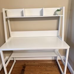 White Work Desk With Built In Shelves 