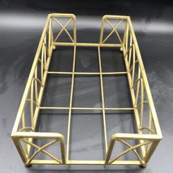 Like New Festive Boston International Arch Design guest towel napkin holder caddy in a gold leaf finish.