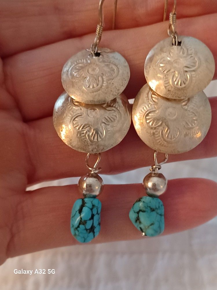 Vtg.Native Sterling Silver & TURQUOISE Earrings