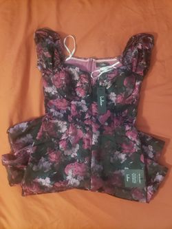LULUS Glam Black Floral Jacquard Bustier Off the Shoulder Jumpsuit Size S