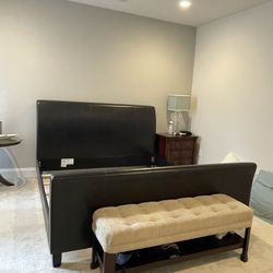 King Bed Frame Brown Leather / HEADBOARD & FOOTBOARD