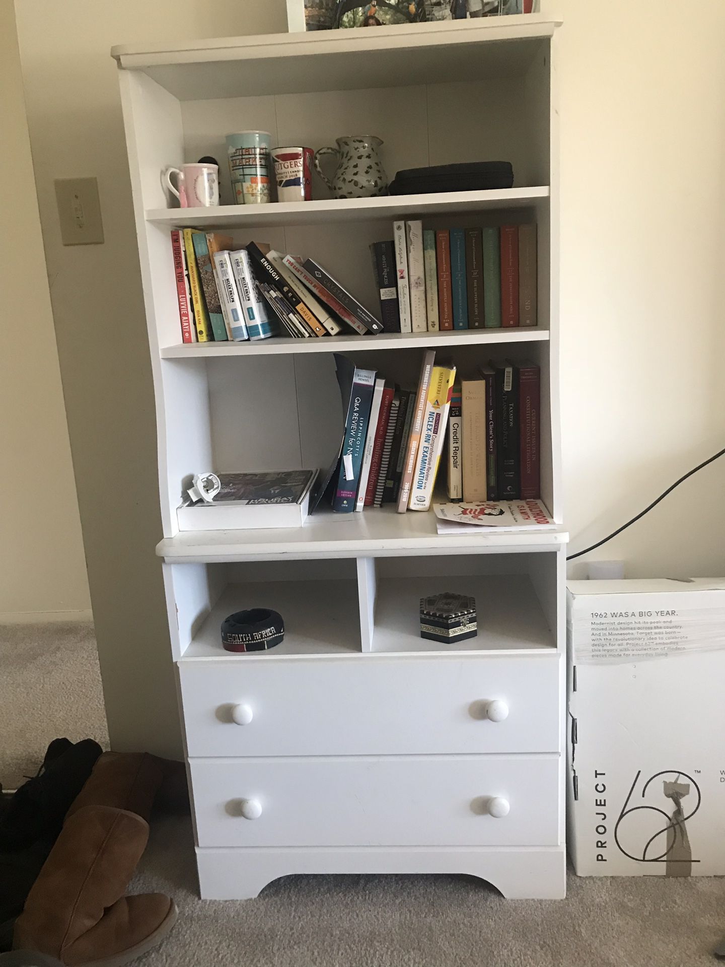 White Bookcase with 2 storage drawers