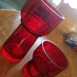 Two Red glass candle holder's
