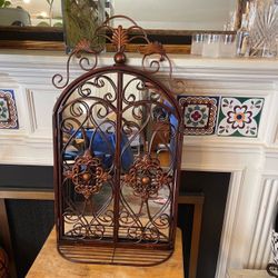 Ornate Gothic Spanish Style Triptych Mirror w/ Tray – Witchy Altar Vanity Decor