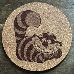 Alice In Wonderland Cheshire Cat Laser Engraved Cork Coaster