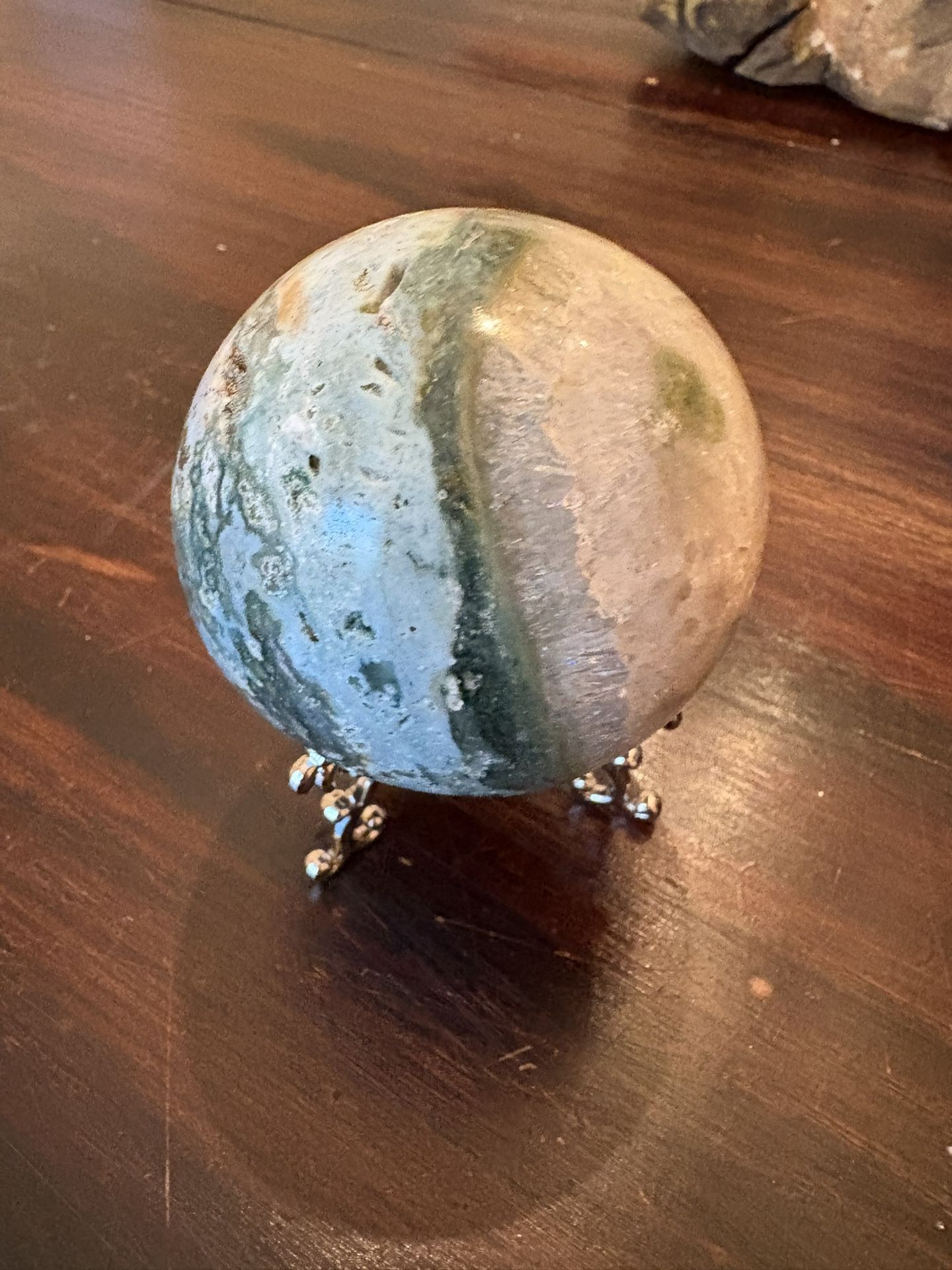 Moss agate with ocean jasper sphere. Very unique
