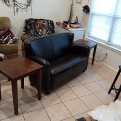 Nice Leather Loveseat And Two End Tables All Wood Nice