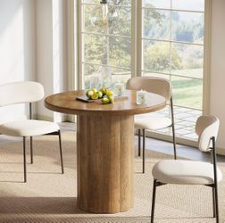 Tribesigns 31.5-Inch Round Dining Table for 2-4 People, Small Kitchen Table with Sturdy Base for Dining Room, Living Room, Brown