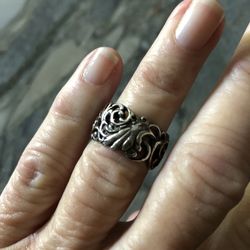 Ornate Wide Band Filigree Silver Ring