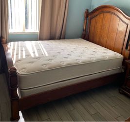 Queen Oak bed mattress included asking $250.00