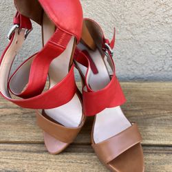 LONGCHAMP Orange/Tan Leather High Heel Sandals size EUR 39/ US 8