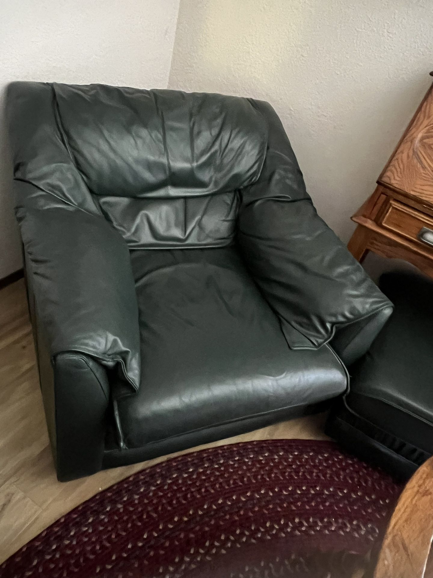 Green Leather Chair And Ottoman