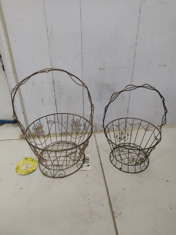 2 New Decorated Wire Baskets $15