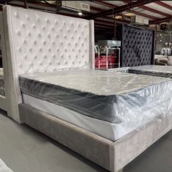 NEW QUEEN AND KING 6ft TALL BED WITH PROMOTIONAL MATTRESS AND BOXSPRING INCLUDING 