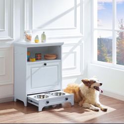 Pet Feeding Station Furniture with 2 Elevated Dog Bowls