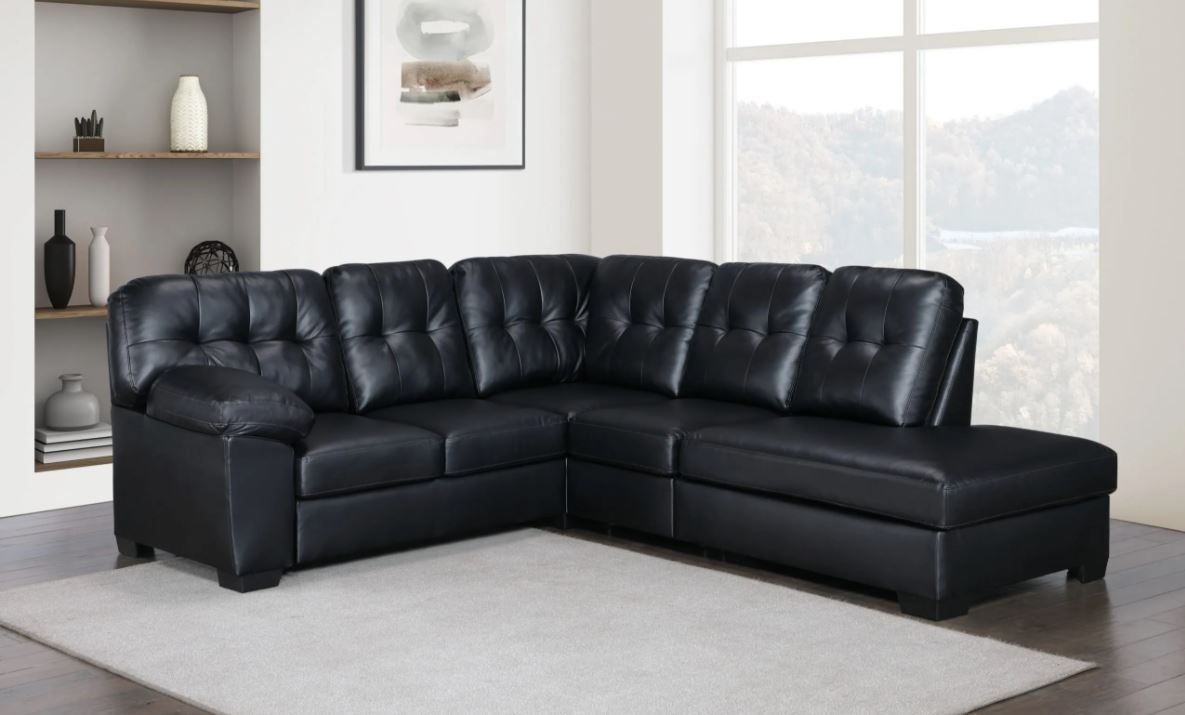New in box fw3790 black faux leather sectional special no credit needed payment plan