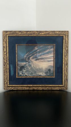 Framed Mountain Storm Print – Museum Glass, Ornate Gold, 13.5”x12”